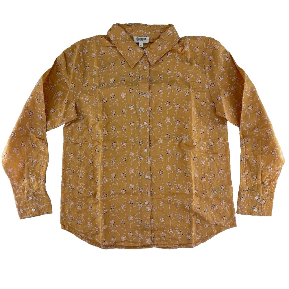 Candace Cameron Bure Regular Button Front Eyelet Shirt Small Cantaloupe Orange